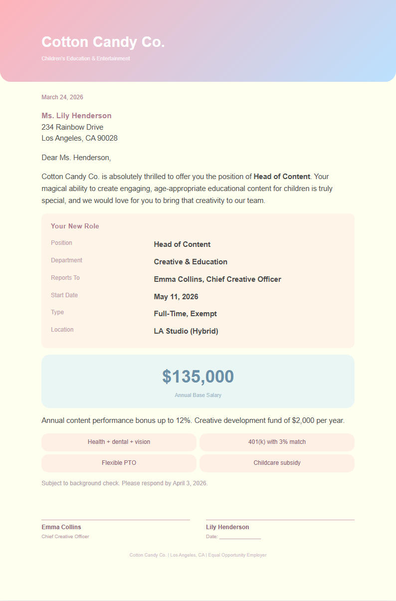 Pastel soft job offer letter